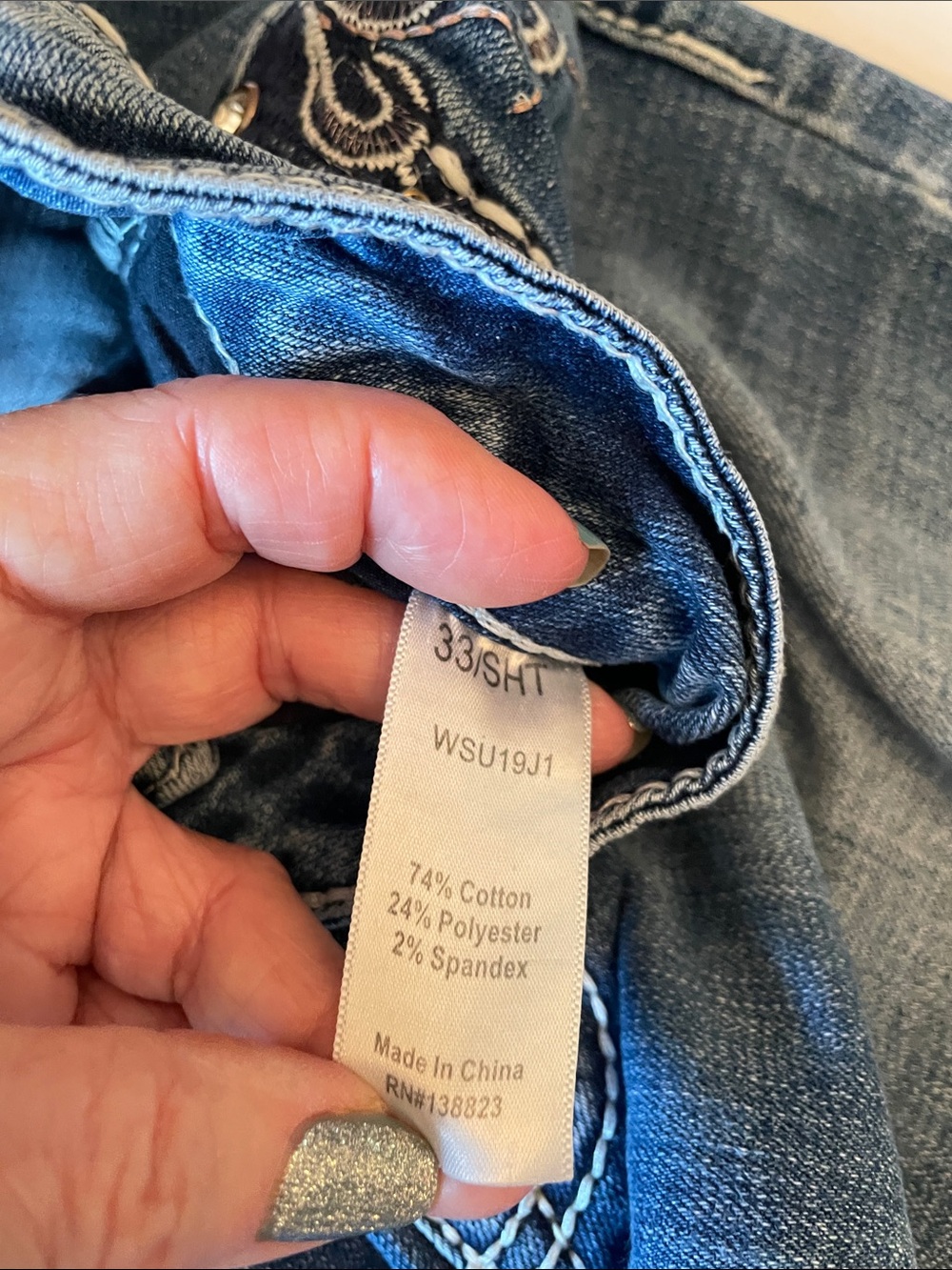 Shyanne Blue Denim Jeans with Lots of Bling and Contrast Stitching - Picture 3 of 11